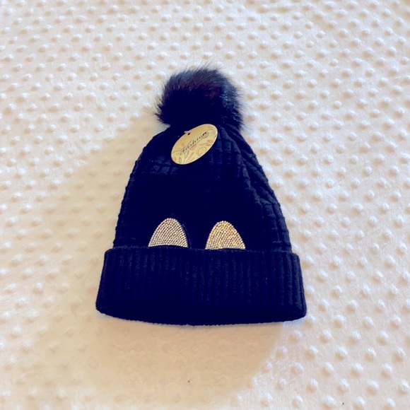 Pom Pom Beanie Hat with a Touch of Bling Black/OS - Picture 2 of 6